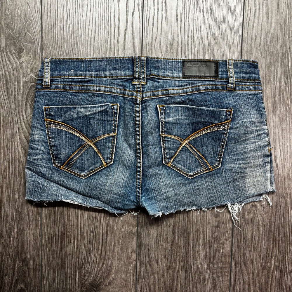 London Jean Y2k Women Blue Denim Cut Off Shorts Low Rise Frayed Hem Size 11
